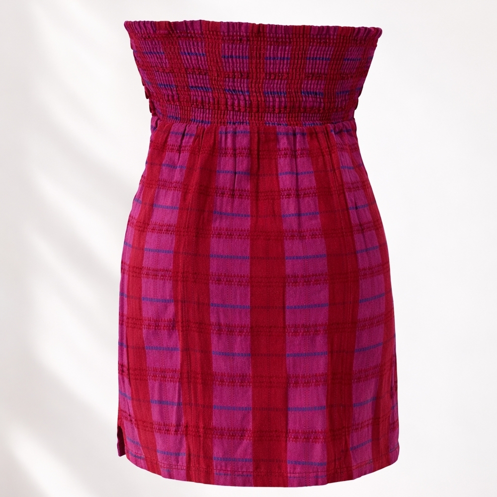 Free People "Suits Me Fine" Mini Strapless Dress Pink Plaid Sz S Boho Y2K FP - Picture 2 of 10